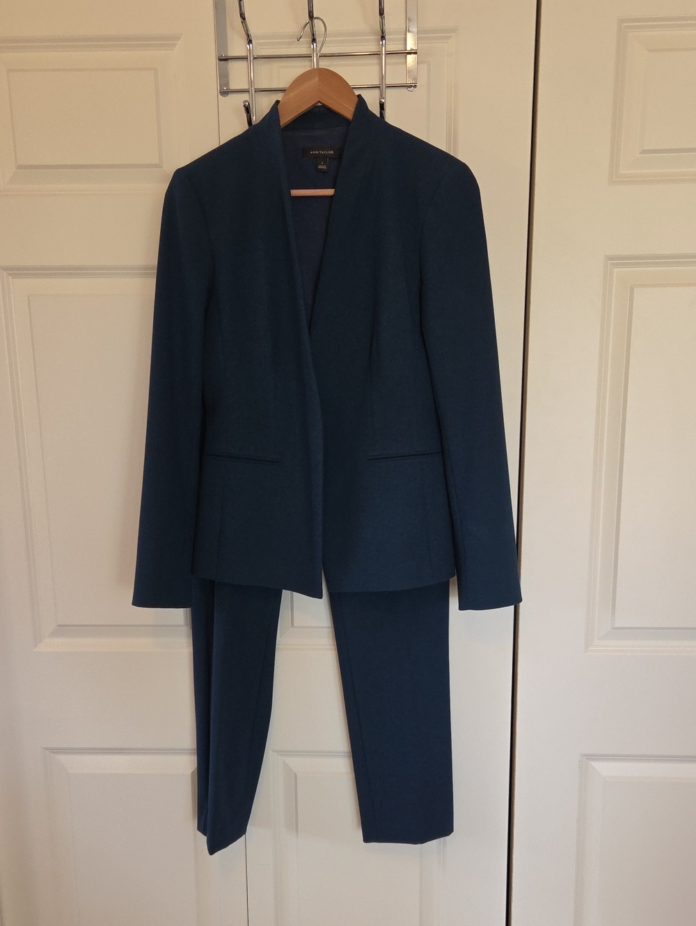 Ann Taylor Deep Teal Bi-Stretch Suit - Single-Button Open Blazer W/Matching Pant